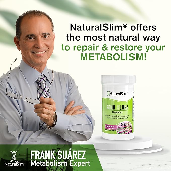 NaturalSlim Good Flora Probiotics for Women &amp Men - Gut Health Supplements with 7 Powerful Strains for De-Bloating &amp Vitality - Probiotics for Digestive Health 60 Vegetarian Capsules 3 Pack