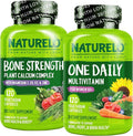 NATURELO One Daily Multivitamin for Women 50+ (Iron Free) - 120 Capsules and Calcium Supplement - 120 Vegetarian Capsules Bundle