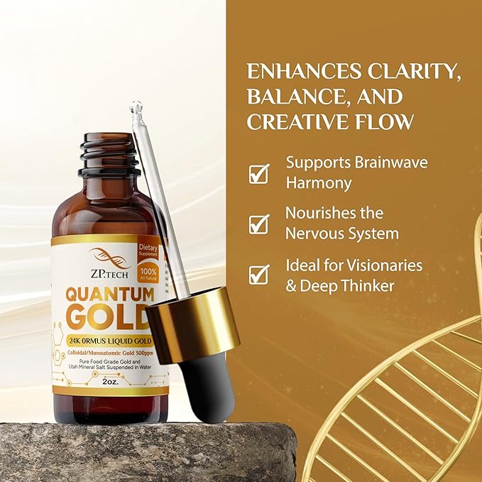 Quantum Gold Liquid Ormus Monoatomic Colloidal Gold &amp 24K Liquid Gold Supplement for Pineal Gland Activation Lucid Dreaming &amp Higher Energy Alignment (2oz)