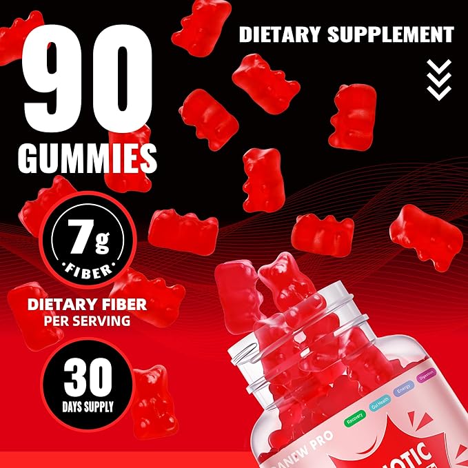 Prebiotic Fiber Gummies for Adults 7G Extra Strength Zero Sugar Added 90 Pectin Based Gummies Digestive Health &amp Regularity Support-Strawberry-2PACK