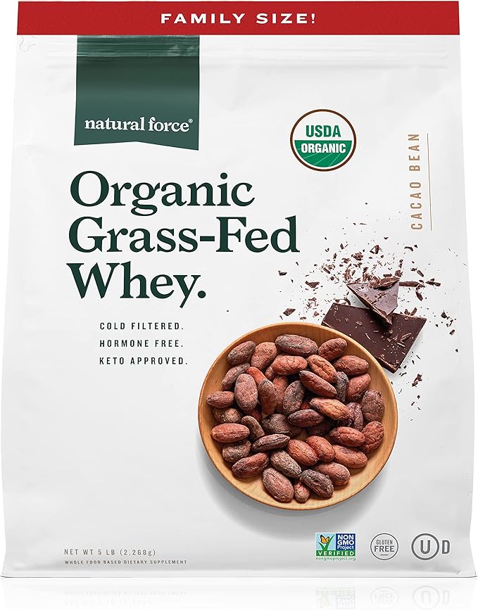 Natural Force Whey Protein Powder – Chocolate 5 lbs Organic Clean Collagen Peptides Powder Unflavored 10.7oz