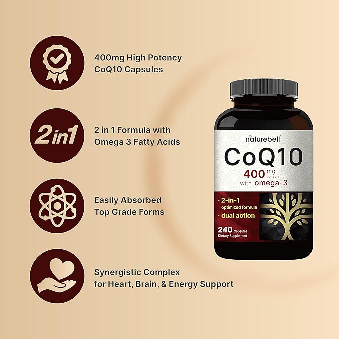 NatureBell CoQ10 400mg with Omega 3 Fatty Acids &amp &amp Advanced Electrolyte Hydration Pills Bundle Pack | Antioxidant Support | Fast Hydrating Keto