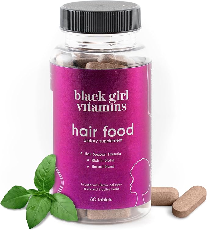 Black Girl Vitamins - Hair Food Biotin Supplement with Collagen for Hair Growth Support Vegan Gluten-Free 60ct