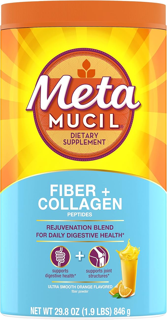 Metamucil Daily Fiber + CollagenPsyllium Husk PowderPlant Based Fiber SupplementSugar-Free with Stevia3-in-1-Fiber Supplement for Digestive HealthOrange Flavored90 Doses(Pack of 2)