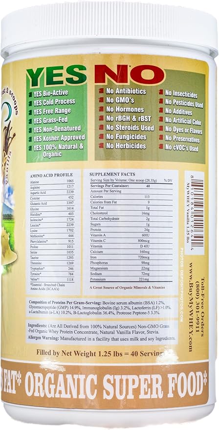 Organic Whey Protein Powder Grass-Fed Cold Process Grade-A Milk rBST Hormone-Free Chocolate Protein Powder No Preservative Pure Whey Protein 48g of Protein in Just 2 Scoops (1 Pound 1 Pack Vanilla)
