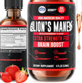 HERBIFY Lions Mane Supplement - Daily Mushroom Supplement for Memory Focus &amp Clarity - Brain Booster - Lions Mane Tincture for Immune Support - 4 Fl oz Strawberry Flavor