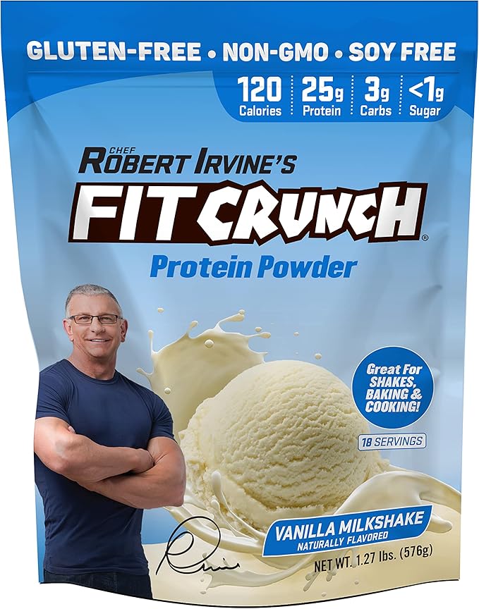 Fit Crunch Tri-Blend Whey Protein Keto Friendly Low Calories High Protein Gluten Free Soy Free (18 Servings Vanilla Milkshake)