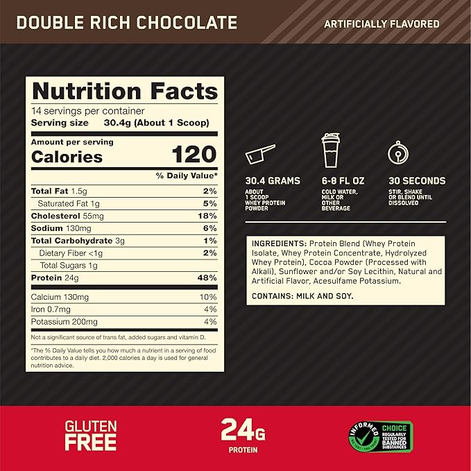 Optimum Nutrition Gold Standard 100% Whey Protein Powder Double Rich Chocolate 1 Pound (Pack of 1)