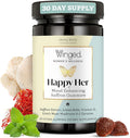 Winged Wellness Happy Her Mood Gummies - Daily Mood Enhancer Support Supplement for Women - Vitamin D with Saffron Lemon Balm &amp Lions Mane Mushrooms for Balance &amp Calming Relief - 50 Vegan G