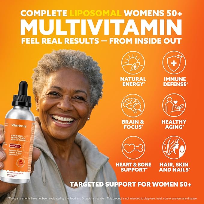 Women’s 50+ Liposomal Liquid Multivitamin – 16 Essential Vitamins &amp Minerals for Energy Bone &amp Immune Support – Sugar-Free Non-GMO High Absorption – Strawberry Mint 30 Servings