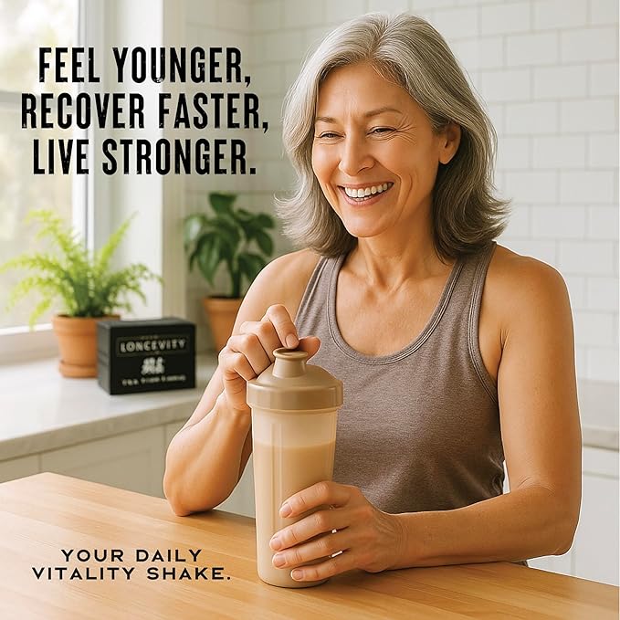 WILD SOCIETY Longevity Shake - Anti Aging Supplement - Protein Powder for Muscle Retention &amp Recovery with Whey Isolate Collagen &amp Creatine | Cacao Royale 15 Servings