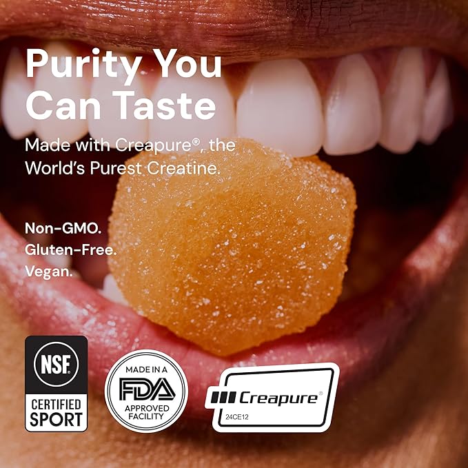 Create Creatine Monohydrate Gummies for Men &amp Women Boost Focus Strength and Endurance Anti-Melting Formula Vegan Gluten-Free Non-GMO 1.5g of Creatine per Gummy (Sour Peach)