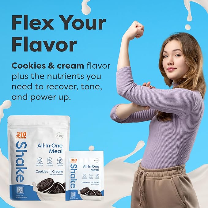 310 Nutrition All-in-One Meal Replacement Shake Starter Kit with Shaker Cup - High-Protein Fiber-Rich Vegan Superfood Blend - Sugar-Free Keto &amp Paleo Friendly Low Carb - Cookies &amp Cream - 2
