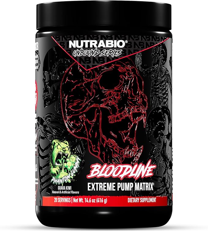 NutraBio Bloodline-Pump Pre Workout Pump Matrix- L-Citrulline Glycerol PeptiPump- NO Booster Extreme Vascularity &amp Blood FlowHydrationNon Stim PreWorkoutCaffeine Free-Phantom Gummy-20 Servin