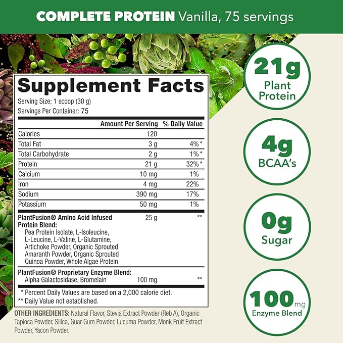 PlantFusion Complete Vegan Protein Powder - Plant Based Protein Powder with BCAAs Digestive Enzymes and Pea Protein - Keto Gluten Free Soy Free Non-Dairy No Sugar Non-GMO - Vanilla Bean 5lb Bulk