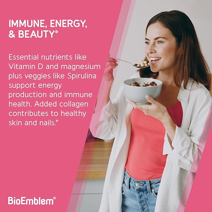 BioEmblem Women's Multivitamin - Complete Daily Multi for Immunity Energy Hair Skin with Vitamin A B12 B6 D3 Biotin Iron Magnesium Collagen and Veggie Blends - Gluten Free - 90 Capsules