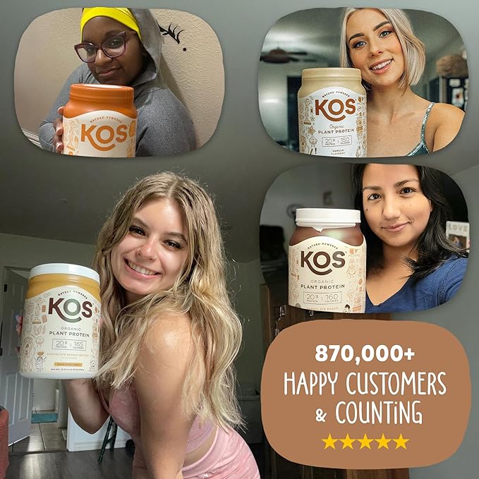 KOS Vegan Protein Powder Chocolate Peanut Butter - Low Carb Pea Protein Blend USDA Organic Superfood with Vitamins &amp Minerals - Keto Soy Dairy Free - Meal Replacement for Women &amp Men - 10