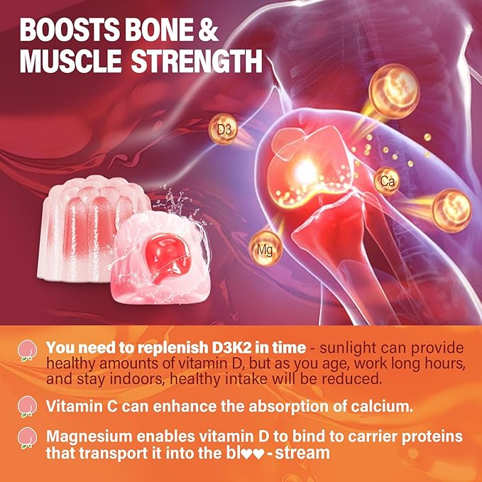Vitamin D3 K2 Gummies 5000IU / 10000 IU with 500mg Calcium + K2(MK-7) 200mcg Magnesium Vitamin C &amp Zinc Extra Strength - Ultimate Absorbency for Bones Muscles Teeth Vegan 60 Count (Pack of