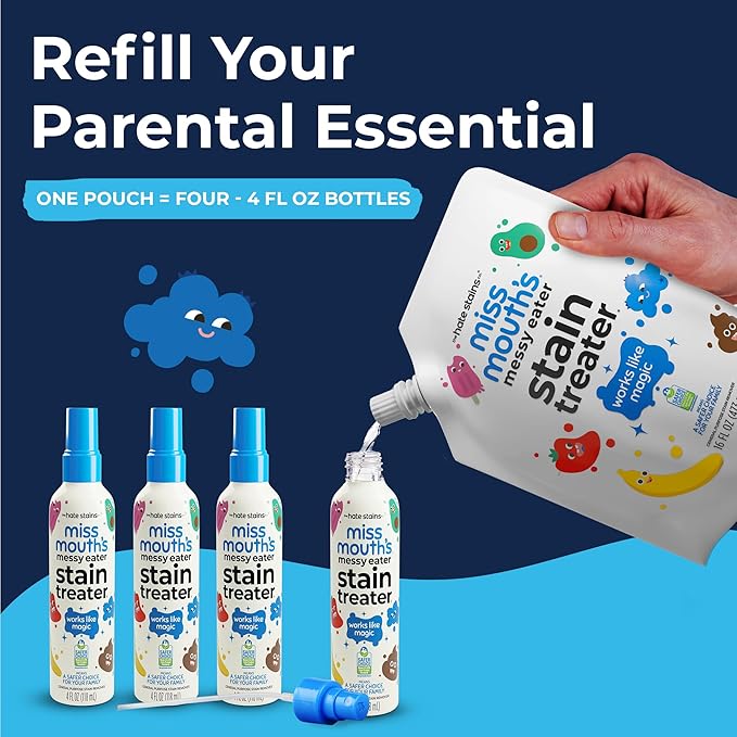Miss Mouth's Messy Eater Stain Treater - 16oz Refill - Newborn &amp Baby Essentials - No Dry Cleaning Food Grease Coffee Off Laundry Underwear Fabric