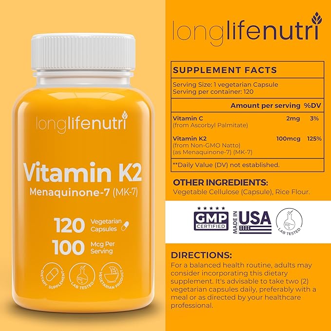 LongLifeNutri Omega-3 Fish Oil 1000 mg &amp Vitamin K2 MK-7 100 mcg Bundle – 120 Softgels + 120 Veg Capsules 4 Month Supply High EPA/DHA Omegas &amp Bone Support Non-GMO GMP Certified Made in U