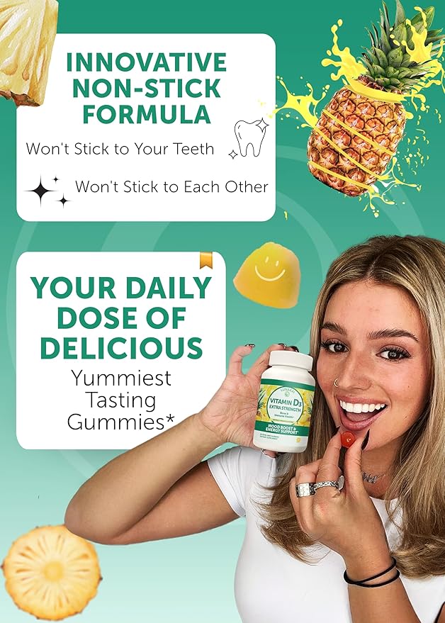 Lunakai USA Made Vitamin D3 Gummies 2000 IU - Non-GMO Gluten-Free Vitamin D Gummies for Women &amp Men - Bone Immune &amp Energy Support 60ct