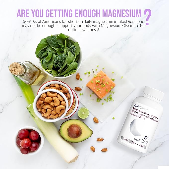 Magnesium Glycinate+ Supports Stress Relief Sleep Heart Health Nerves Muscles and Metabolism with Magnesium Glycinate GABA L-Theanine 5-HTP Melatonin Vitamin B6 and Vitamin D3