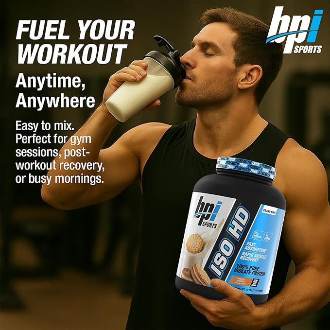 BPI Sports ISO HD Isolate Protein Powder – 100% Whey Isolate Protein Powder for Muscle Gain - Vanilla Cookie 4.8 LBS - 70 Servings