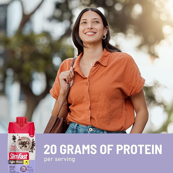 SlimFast High Protein Latte Bundle Caffeine 20g Protein Vanilla Latte Meal Replacement Powder 21 Servings + Mocha Latte Protein Shake Meal Replacement Shake Ready to Drink 11 Fl Oz (Pack of 12)