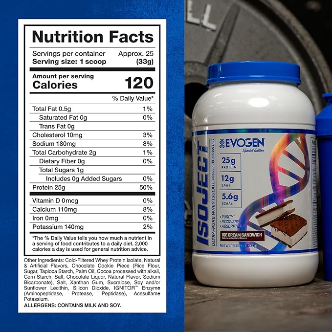 Evogen Isoject - Whey Protein Isolate | Ultra-Pure Whey Protein Powder with Ignitor Enzymes BCAAs and EAAs | Enhanced Absorption &amp Recovery | Ice Cream Sandwich | 25 Servings