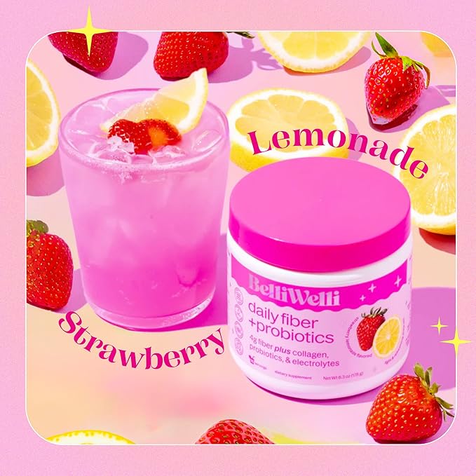 Belli Welli Daily Fiber Supplement Duo - Strawberry Lemonade &amp Cucumber Lime Mint - with Collagen Probiotics &amp Electrolytes - Refreshing Flavors for Balanced Wellness - 32 Total Servings
