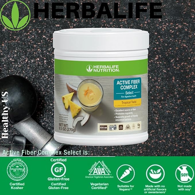 HerbalifeHERBALIFE Active Fiber Complex Select: Tropical Twist 270g for Digestive Health No Artificial Flavors or Sweeteners Gluten-Free Made with Non-GM Ingredients Certified Vegetarian
