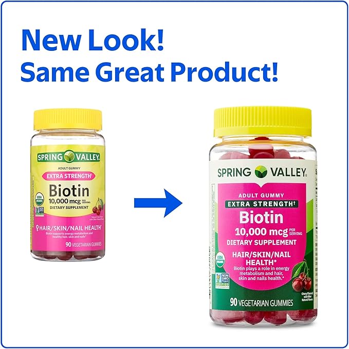 SUREFECT Spring Valley Extra Strength Biotin Gummies 10000mcg - 90 Count - Hair Skin &amp Nail Support - Cherry Flavor - Vegetarian Gluten-Free with Organizer