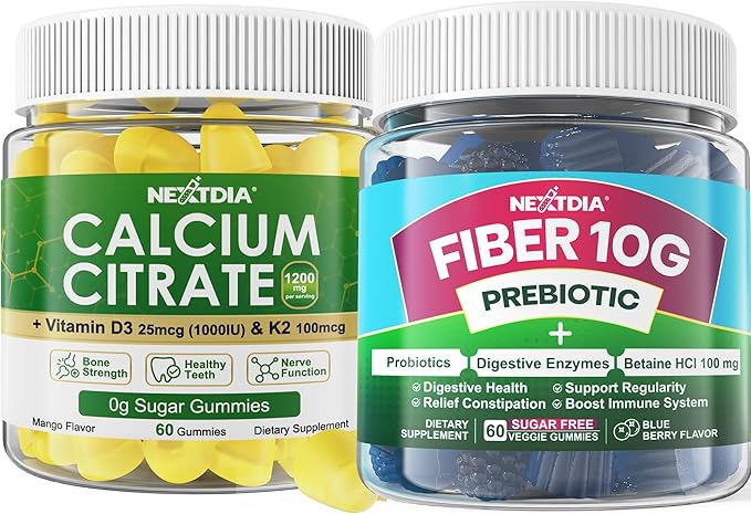 Clacium Gummies for Women 1200MG with Calcium Citrate D3 K2 +Fiber Gummies for Women