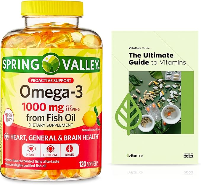 Spring Valley Omega-3 from Fish Oil 1000 mg Maximum Care 120 Count + Exclusive VitaMax Vitamin Guide (2 Items)