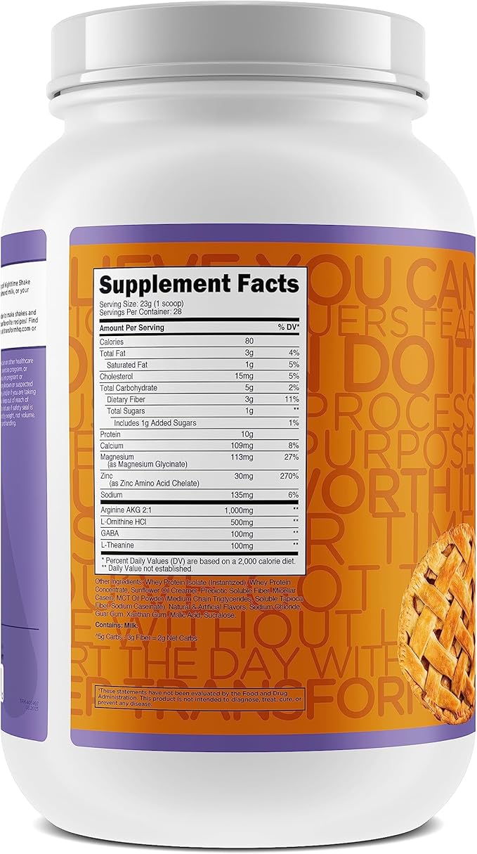 TransformHQ Nighttime Shake Sleep + Protein Blend 28 Servings Caramel Apple Pie Flavor