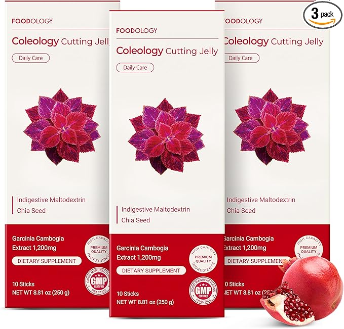 FOODOLOGY Coleology Cutting Stick Jelly (Pomegranate) – Dietary Fiber Supplement for Healthy Weight Management Chia Seeds &amp Garcinia Cambogia Korean Beauty with Collagen – 10 Sticks (Pack of 3)