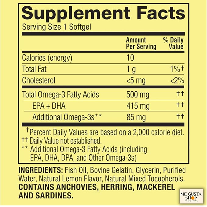 Spring Valley Omega 3 500mg 180 Softgels from Fish Oil Dietary Supplements + me Gusta Sticker