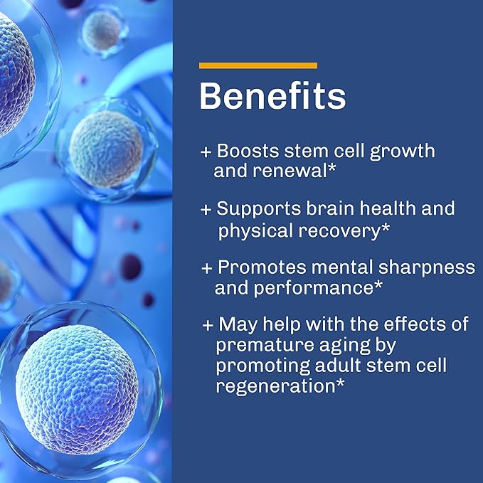 Stem Cell Supplements. Renewal Blend - Promotes Healthy Aging Through Cellular Renewal. Resveratrol L-Carnosine Polygonum Multiflorum Extract Beta 1.3/1.6 Glucan. Non-GMO Gluten Free.