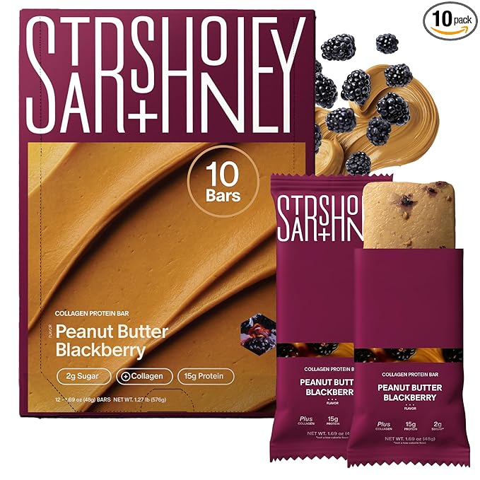 Stars + Honey Protein Bars Peanut Butter Blackberry 15g Protein 2g Sugar with Collagen Peptides Dairy Free Soy &amp Gluten Free Snacks Keto Friendly No Seed Oils or Sugar Alcohols 10 Pack