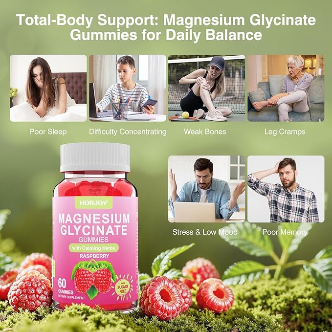 Magnesium Glycinate Gummies 600mg Sugar Free Magnesium Gummies for Adults with Ashwagandha Lemon Balm &amp GABA for Sleep Mood Support and Relaxation Vegan 60 Raspberry