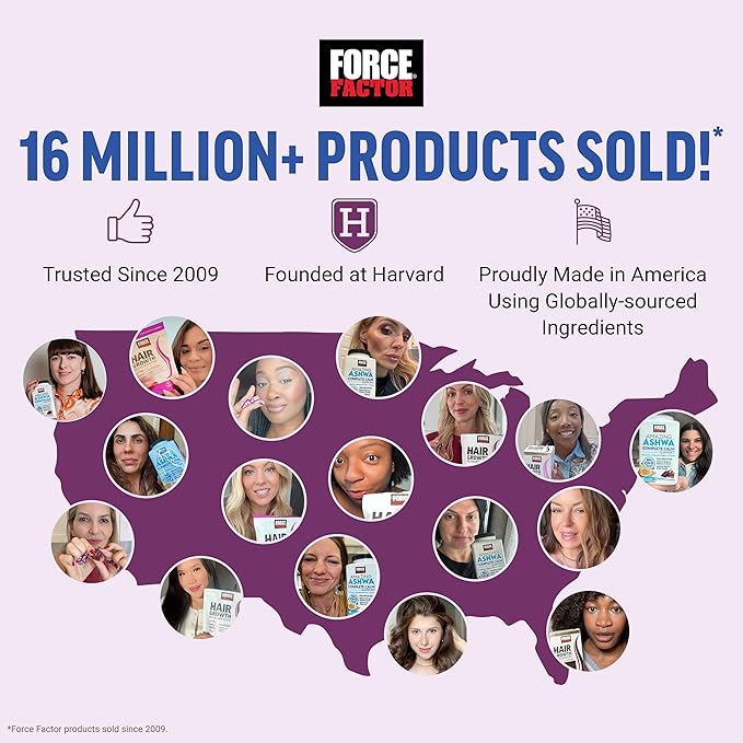 Force Factor Hair Growth Accelerator Capsules 90 Capsules + Amazing Ashwa Complete Calm Support with KSM-66 Ashwagandha Blueberry Pomegranate 60 Soft Chews