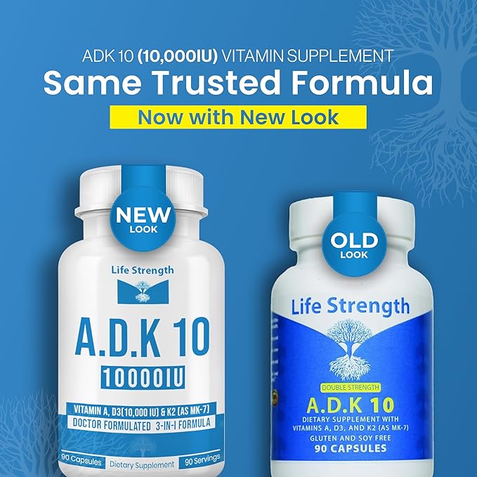 ADK Supplement (90 CT) - Physician Formulated Vitamins A1 D3 &amp K2 (as MK7) for Bone Health - Immune System Support - Gluten Free Soy Free Non-GMO - Pack of 2