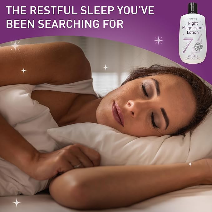 Seven Minerals Magnesium Lotion for Sleep - Lavender Relaxing Night Blend - Highly Concentrated Magnesium for Better Sleep Body &amp Mind Relaxation. Non-Greasy Skin Friendly - 8 fl oz
