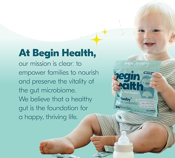 Begin Health BeginBaby Prebiotics and Probiotics for Infants 0-12 Months | Baby Formula Prebiotic + Probiotic Powder with 2'-FL HMO's &amp B. Infantis for Optimal Digestion | 28-Packs - Unflavored
