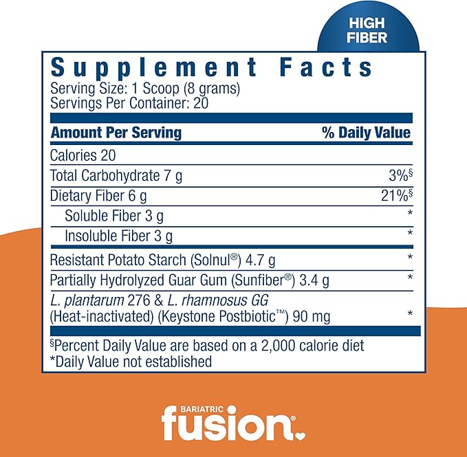 Bariatric Fusion GLP-1 Gut Health Booster | High Fiber GLP1 Booster | Prebiotic Fiber GLP-1 Supplement Powder for Women &amp Men | 20 Servings