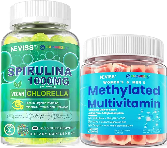 NEVISS Methylated Multivitamin Organic Spirulina &amp Chlorella Gummies 2Pack