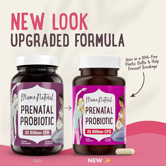 Mama Natural Prenatal Probiotics for Women – Gut &amp Immune Support for Pregnancy Breastfeeding &amp Postpartum* | 25 Billion CFU 12 Strain Probiotic &amp Prebiotic Blend to Support Mom and Baby