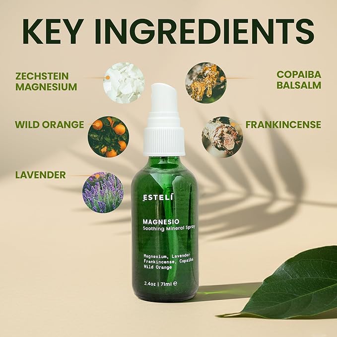 ESTELÍ – MAGNESIO Mineral Night Mist – Pure Zechstein Sea Magnesium Blend with Lavender Frankincense &amp Copaiba – Fast-Absorbing Aromatic Body Mist – Vegan &amp Clean Nighttime Ritual
