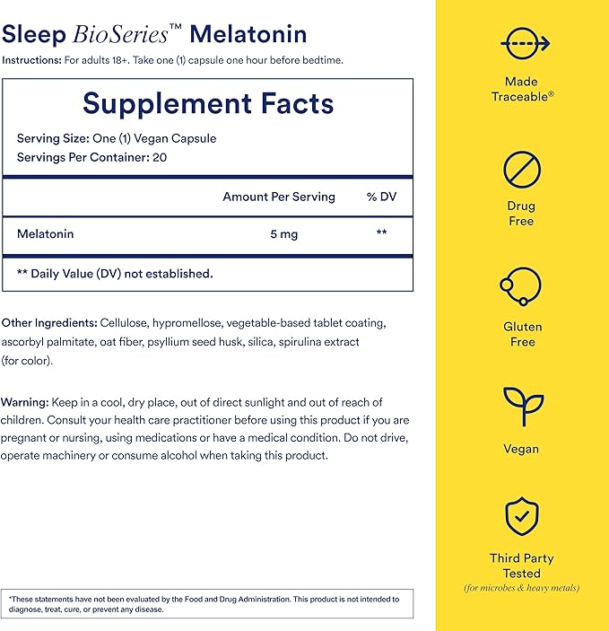 Ritual Sleep BioSeries™ Melatonin: Sleep Aid for Adults Sleep Supplement with Time Released Capsules Drug Free Sleep Vitamins for Adults for All Night Sleep Support 20 Capsules