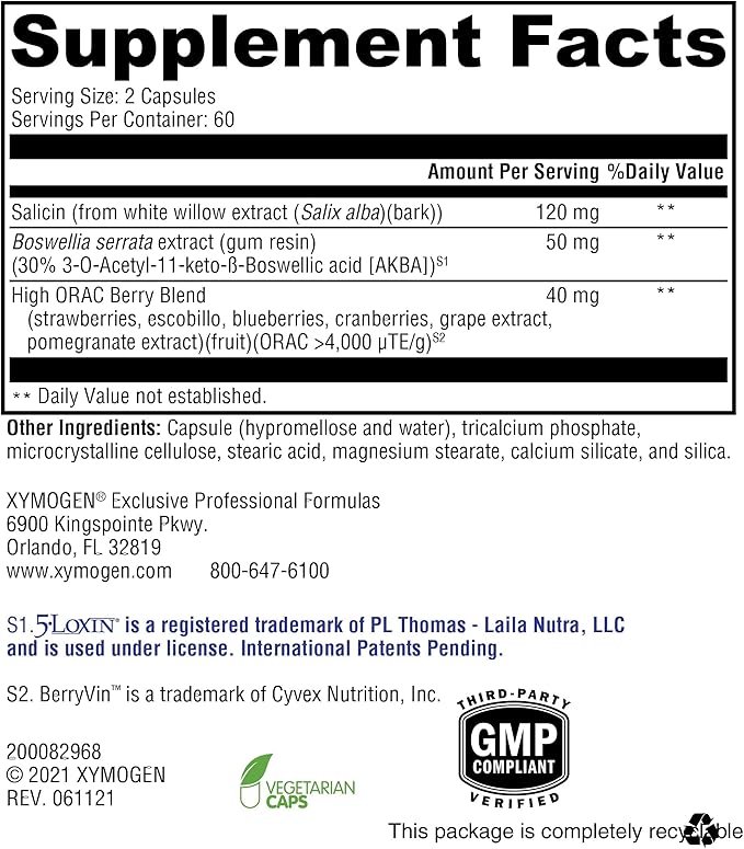 XYMOGEN Saloxicin - Antioxidant Support Supplement - Grape Seed Extract Pomegranate Fruit &amp Cranberry Supplement - White Willow Bark &amp Boswellia Extract Capsules (120 Capsules)